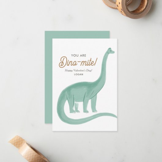Kids Dinosaurier Dinomite Classroom Valentine Day Mitteilungskarte (Vorderseite/Rückseite Beispiel)