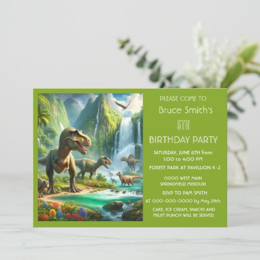 Kids Dinosaurier Geburtstagsparty Einladung (Stehend Vorderseite)
