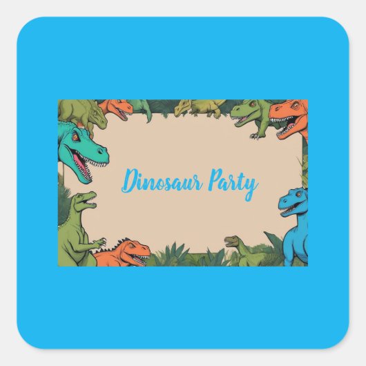 Kids Dinosaurier Party Square Sticker (Vorderseite)