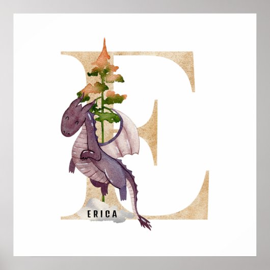 Kids Dragon Individuelle Name Monogram E Kinderzim Poster (Vorne)