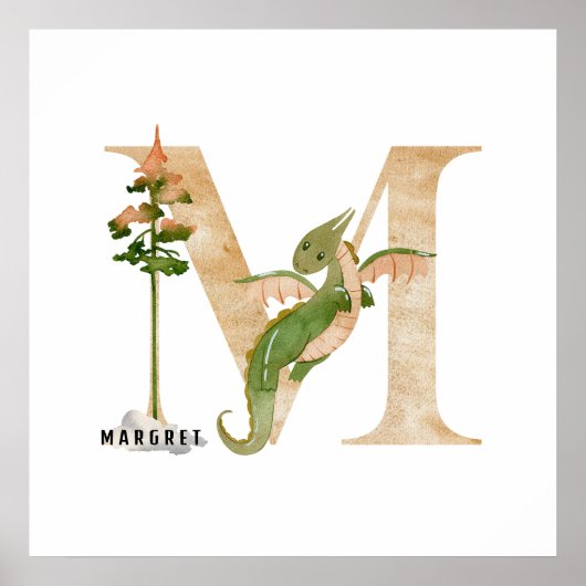 Kids Dragon Individuelle Name Monogram M Kinderzim Poster (Vorne)