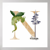 Kids Dragon Individuelle Name Monogram N Kinderzim Poster (Vorne)