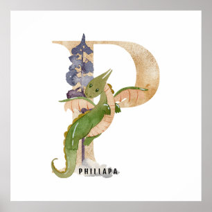 Kids Dragon Individuelle Name Monogram P Kinderzim Poster