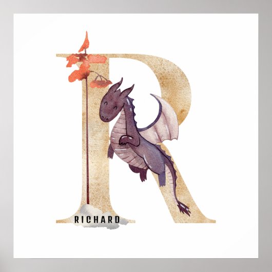 Kids Dragon Individuelle Name Monogram R Kinderzim Poster (Vorne)