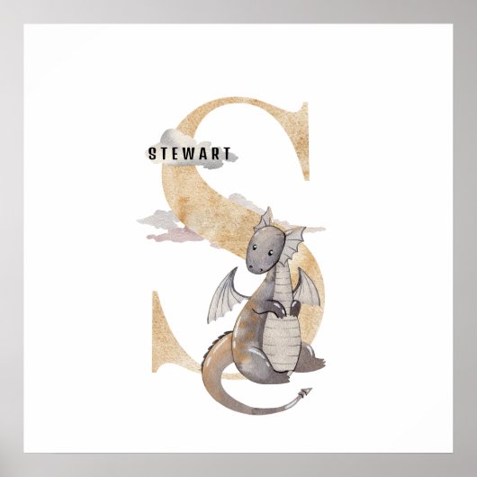 Kids Dragon Individuelle Name Monogram S Kinderzim Poster (Vorne)