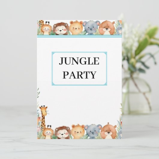 Kids Dschungel Party Dankeschön Card Dankeskarte (Stehend Vorderseite)