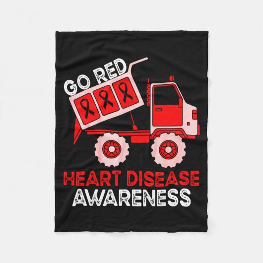 Kids Dump Truck Red Ribbon Heart Disease Awareness Fleecedecke (Vorderseite)