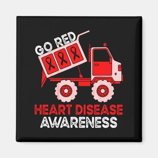 Kids Dump Truck Red Ribbon Heart Disease Awareness Magnet (Vorne)
