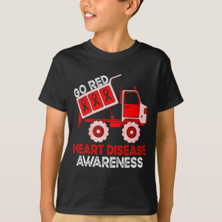 Kids Dump Truck Red Ribbon Heart Disease Awareness T-Shirt