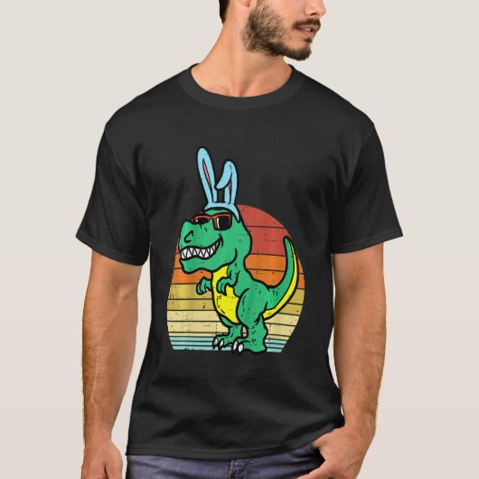 Kids Easter Trex Bunny Sunset Retro Dinosaur Boys T-Shirt (Vorderseite)