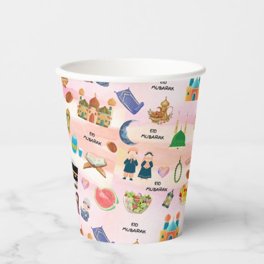 Kids Eid Mubarak Colourful Islamic Paper Cups Pappbecher (Vorderseite)