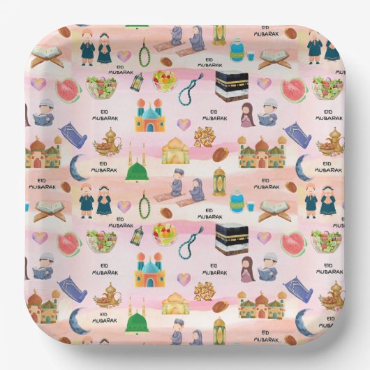 Kids Eid Mubarak Paper Plates – Colourful Islamic Pappteller (Vorderseite)