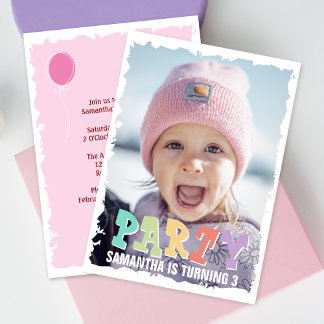 Kid's einfache Niedliche Foto Pink Birthday Party Einladung