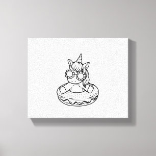 Kids Einhorn in einem Donut zum Ausmalen Paint Gir Leinwanddruck