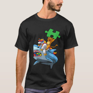 Kids Einhorn Katze Reitender Hai Autismus-Bewussts T-Shirt