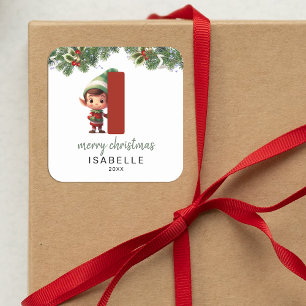 Kids Elf Initial I Christmas Quadratischer Aufkleber