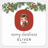 Kids Elf Initial O Christmas Quadratischer Aufkleber (Vorderseite)