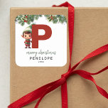 Kids Elf Initial P Christmas Quadratischer Aufkleber<br><div class="desc">Gib dieses Weihnachtsfest das Geschenk personalisierten Charmes! Unsere Monogramm-Aufkleber mit dem Elf des Weihnachtsmannes,  die sich hinter dem Buchstaben P versteckt,  sind eine einzigartige und durchdachte Möglichkeit,  Ihre Liebe zu zeigen. Passen Sie mit einem Namen,  Jahr und einem herzlichen Gruß an. Machen Sie Ihre Weihnachtsgeschenke auffällig!</div>