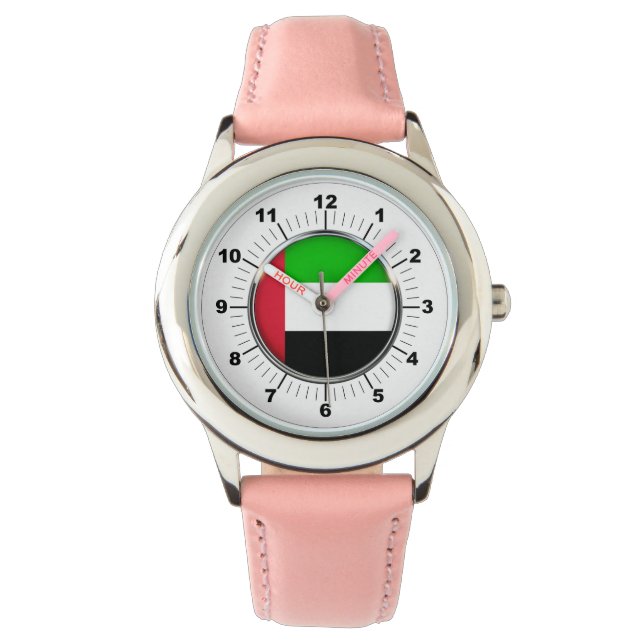 Kid's Emirates Flag Pink Leather Strap Watch Armbanduhr (Vorderseite)