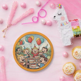 Kids Enjoying their Cakes, Sodas and Balloons Pappteller