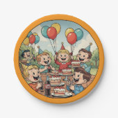 Kids Enjoying their Cakes, Sodas and Balloons Pappteller (Vorderseite)
