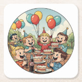 Kids Enjoying their Cakes, Sodas and Balloons Rechteckiger Pappuntersetzer (Vorderseite)
