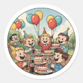 Kids Enjoying their Cakes, Sodas and Balloons Runder Aufkleber (Vorderseite)