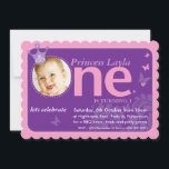 KIDS ERSTE GEBURTSTAGSPARTEI FOTO 1 rosa lila Einladung<br><div class="desc">Ein trendiges, einfaches Design für die GEBURTSTAGSPARTEINVITATIONEN Ihres Kindes. Wow Ihre Freunde und Familie mit dieser kleinen Zahl .DSetup als Vorlage ist es einfach für Sie, Ihre eigenen Daten hinzufügen, fügen Sie Ihr Foto oder klicken Sie auf die Schaltfläche Anpassen und Sie können hinzufügen oder ändern Text, Schriftart, Größen etc....</div>