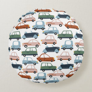 Kids farbenfroh Retro Car und LKW Muster Rundes Kissen