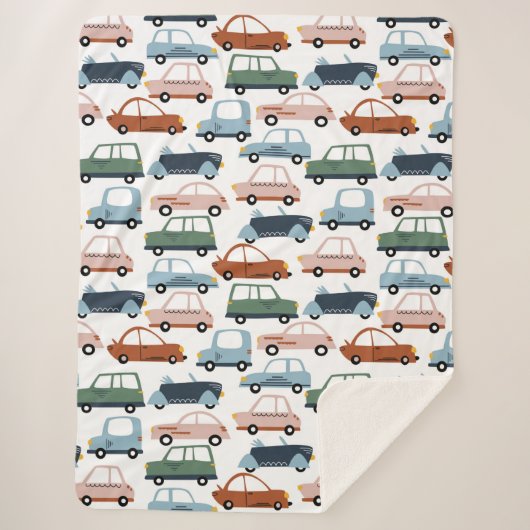 Kids farbenfroh Retro Car und LKW Muster Sherpadecke (Vorderseite)