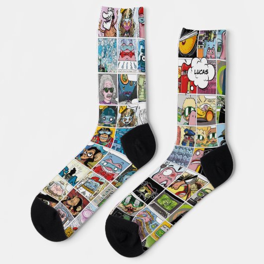 Kids farbenfrohe Crazy Character Faces Muster Name Socken (Linkes Detail)
