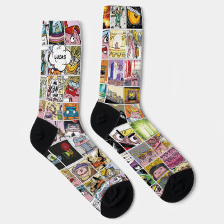 Kids farbenfrohe Crazy Character Faces Muster Name Socken