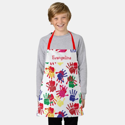 Kids farbenfrohe gestrichene Handdrucke Schürze (Getragen)