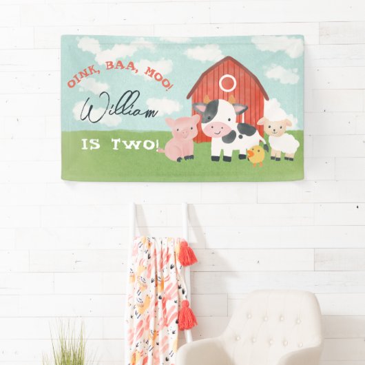 Kids Farm Animal Barnyard 2nd Birthday Banner (Insitu)