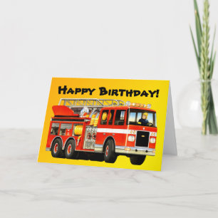Kid's Fire Truck Custom Happy Birthday Karte