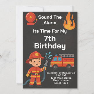 Kids Firefighter Birthday Invitation Einladung