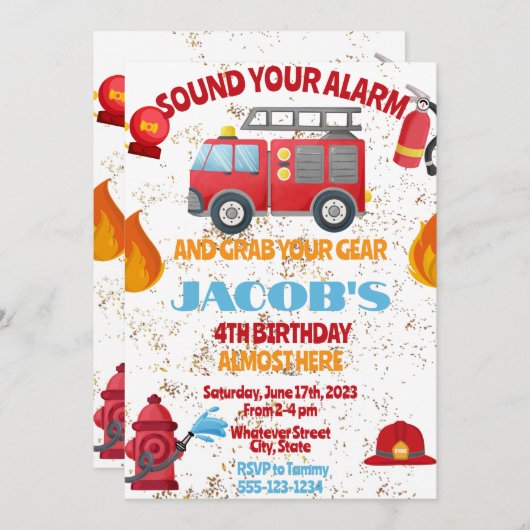 Kid's Firefighter Custom-Party Einladung (Vorne/Hinten)