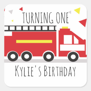 Kids Firetruck Fun Confetti Geburtsname Quadratischer Aufkleber