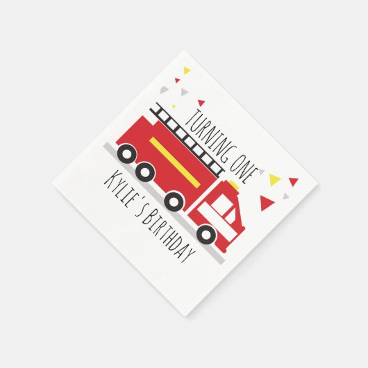 Kids Firetruck Fun Confetti Geburtsname Serviette (Ecke)