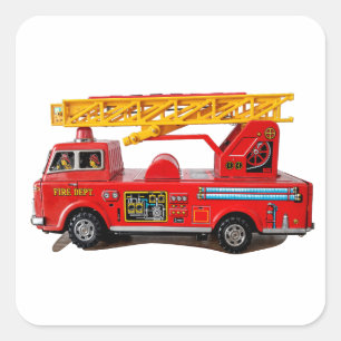 KIDS FIRETRUCK T - SHIRT QUADRATISCHER AUFKLEBER