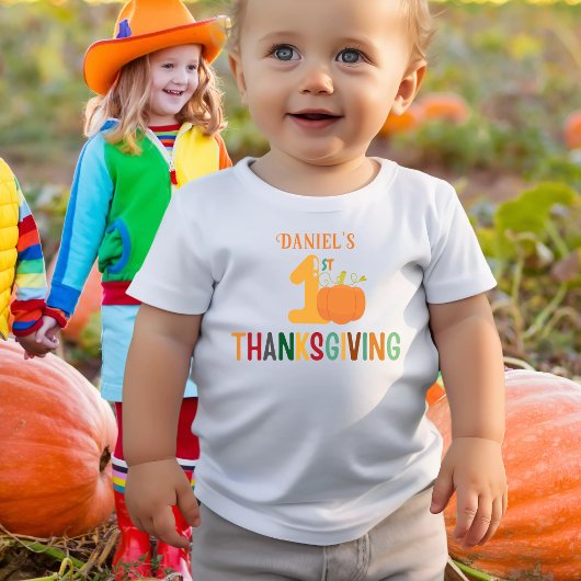 Kids First Thanksgiving Pumpkin Name Funny Baby T-shirt