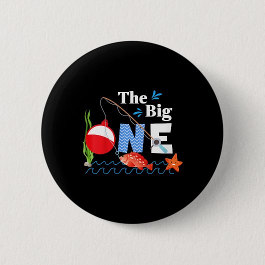 Kids Fishing The Big One Year 1st First Birthday L Button (Vorderseite)