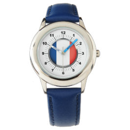 Kid's Flag Blue Leather Strap Watch Armbanduhr