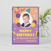 Kids Foto Balloons Happy Birthday Personalize Dankeskarte (Stehend Vorderseite)