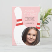 Kids Foto Bowling Geburtstagsparty Einladung (Stehend Vorderseite)