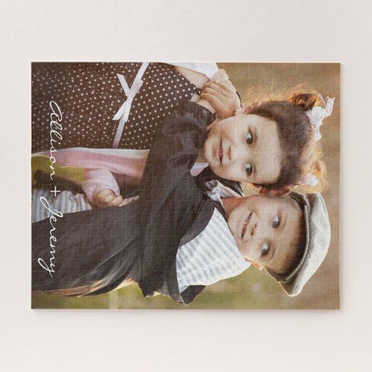 Kids Foto Modern Script Monogram Name Puzzle (Horizontal)