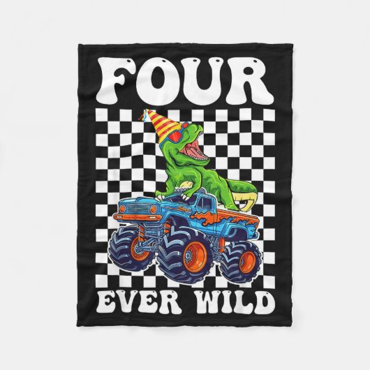 Kids Four Ever Wild Dinosaur Monster Truck 4th Bir Fleecedecke (Vorderseite)