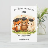 Kids Fox Bear Bunny Woodland Graduation Karte (Stehend Vorderseite)
