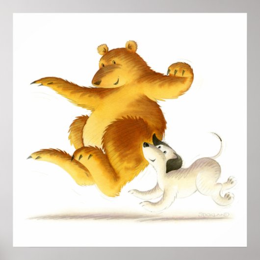 Kids Funny Bear und Niedlicher Welpenhund Poster (Vorne)
