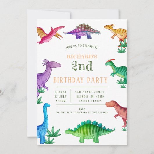 Kids Funny Dinosaur Thema Geburtstagsfeier Einladung (Vorderseite)